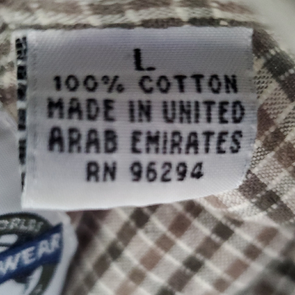 Men's Large Beige Checkered Short Sleeve Shirt - Picture 10 of 10